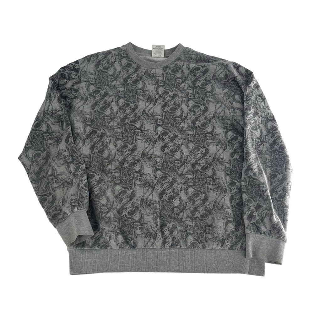 Vintage Hybrid Sweatshirt Mens XL Gray Skull Pile Y2K AOP Grunge Skater Cyber